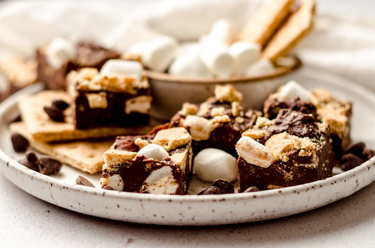 s'mores fudge on a plate