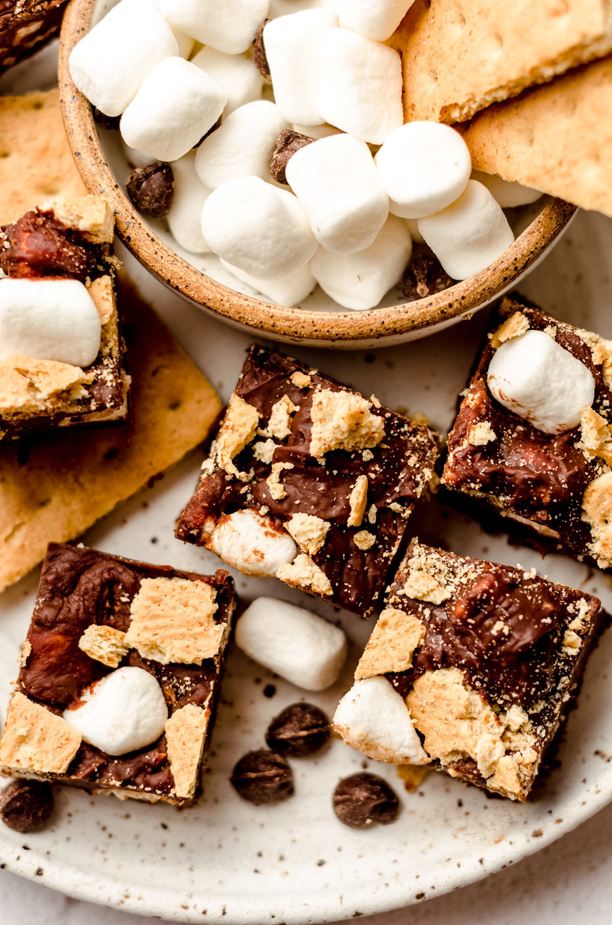 aerial photo of s'mores fudge on a plate