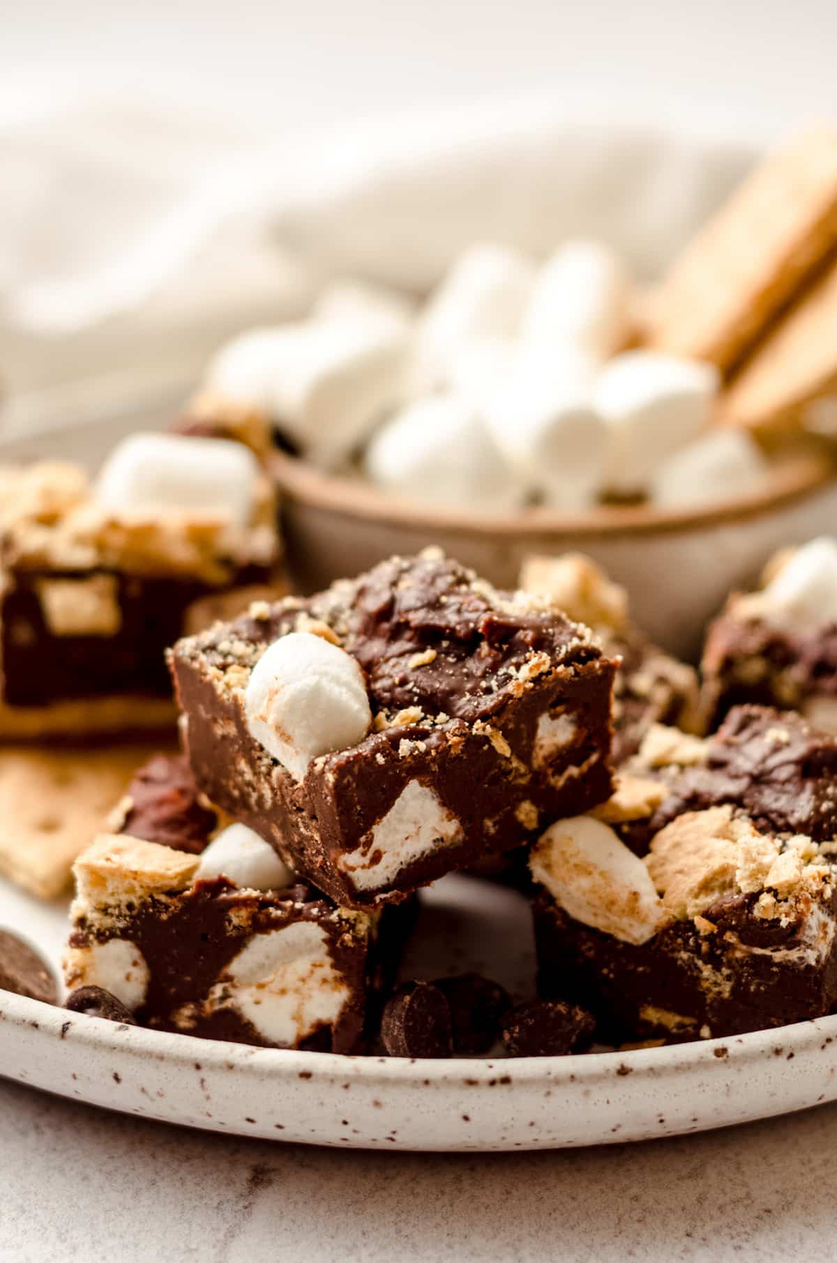 s'mores fudge on a plate