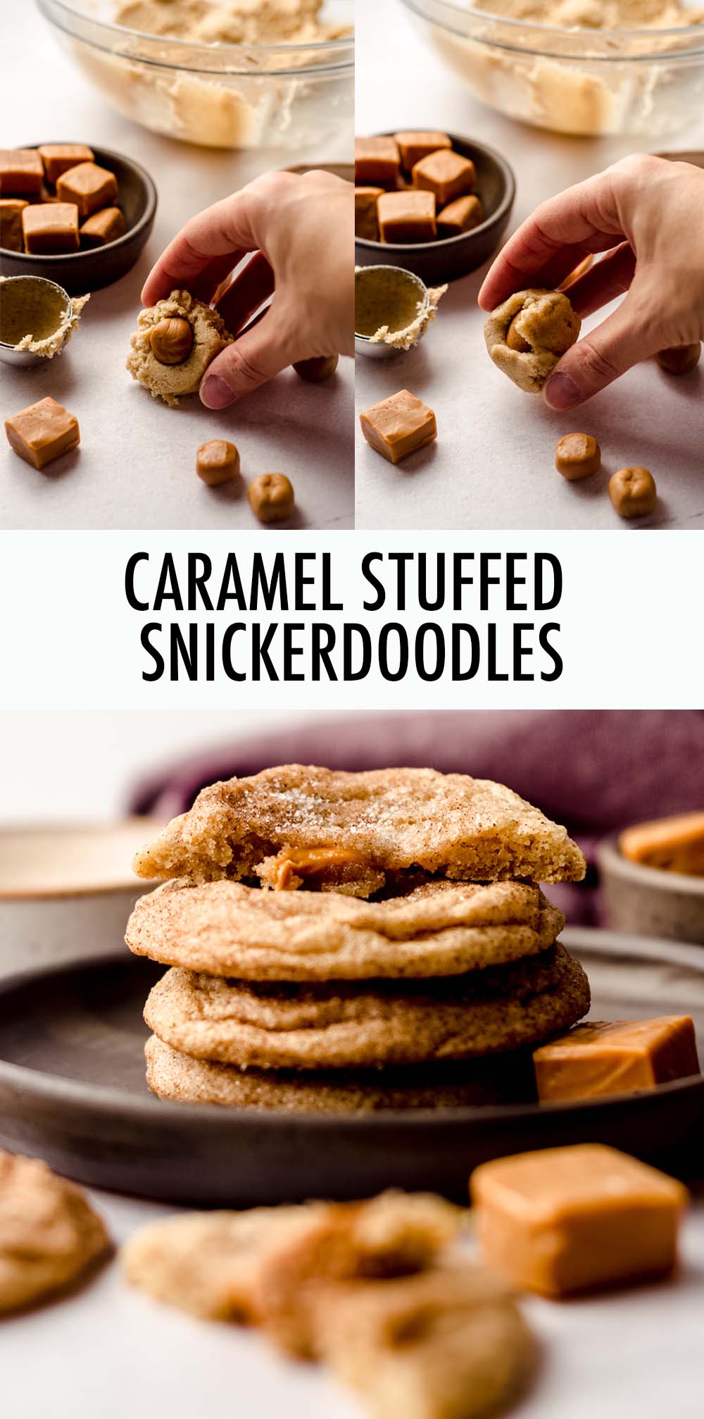 Classic snickerdoodle cookies stuffed with caramel and sprinkled with sea salt. A jazzy upgrade for the sweet and salty lovers of the cookie world! via @frshaprilflours