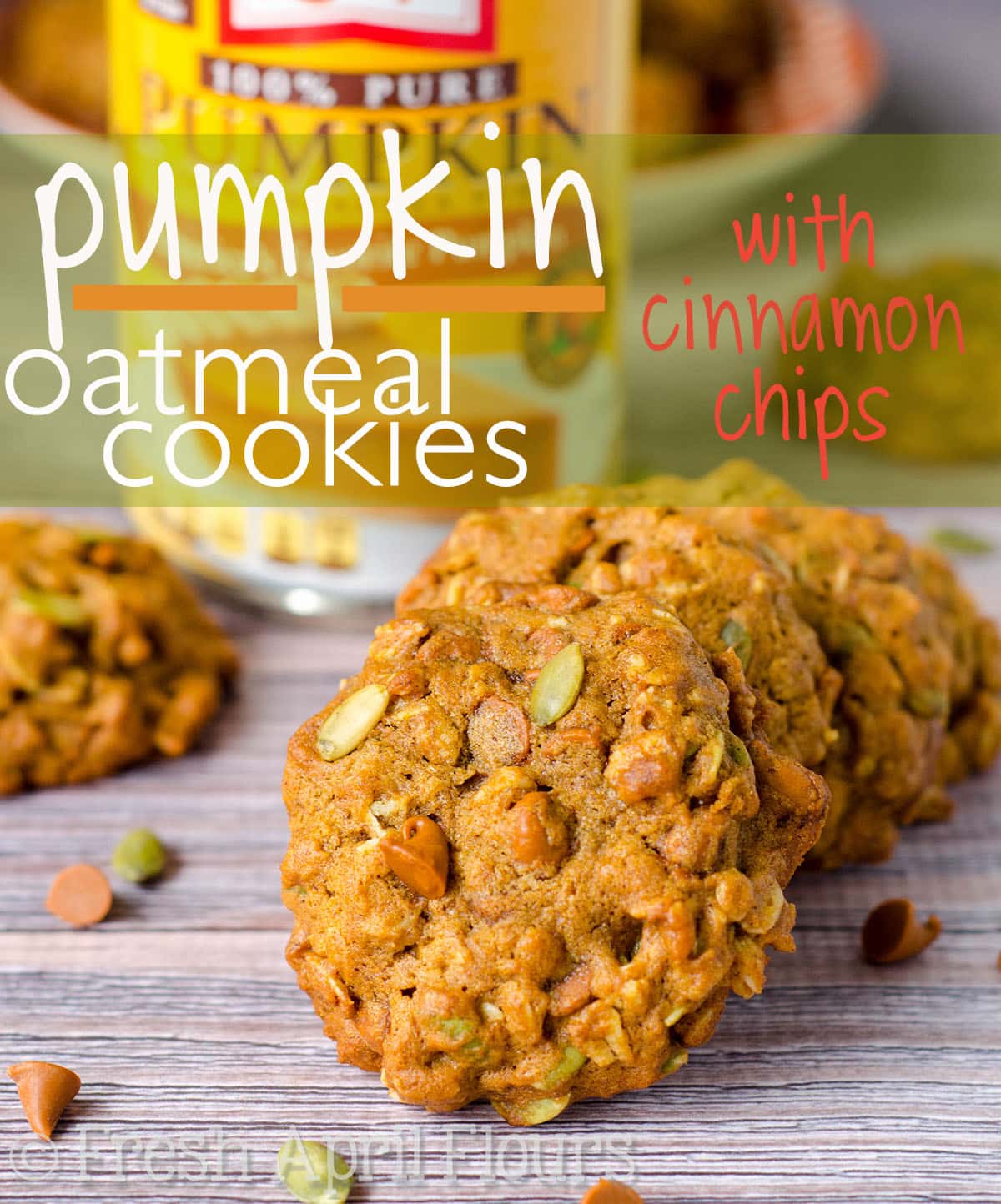 Oatmeal cookies get a fall makeover! These cookies are packed with real pumpkin, warm spices, crunchy pepitas (pumpkin seeds), and sweet cinnamon chips. via @frshaprilflours