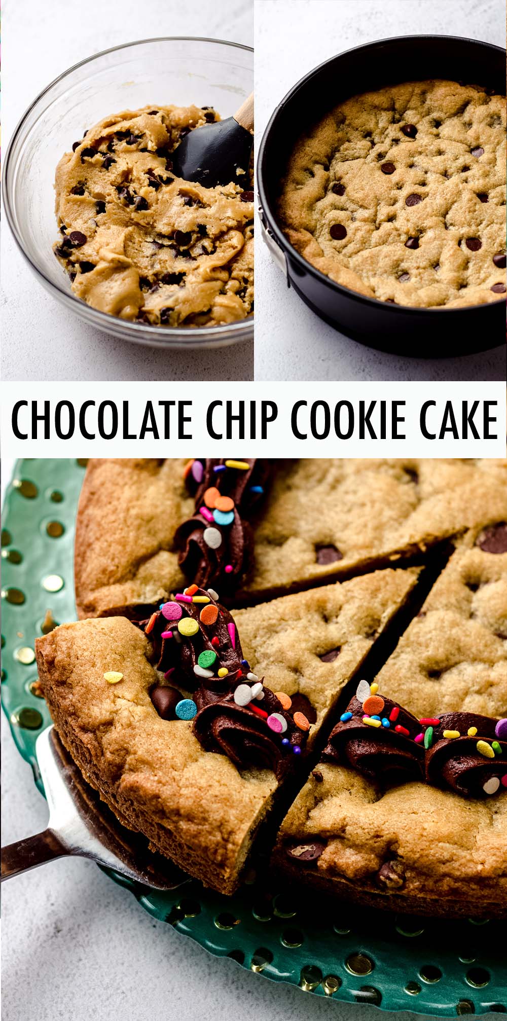This giant chocolate chip cookie cake is the best way to eat a chocolate chip cookie! Soft in the center, chewy on the edges, and the perfect canvas for decorating for any special occasion. via @frshaprilflours