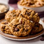 oatmeal chocolate chip walnut cookies on a palte