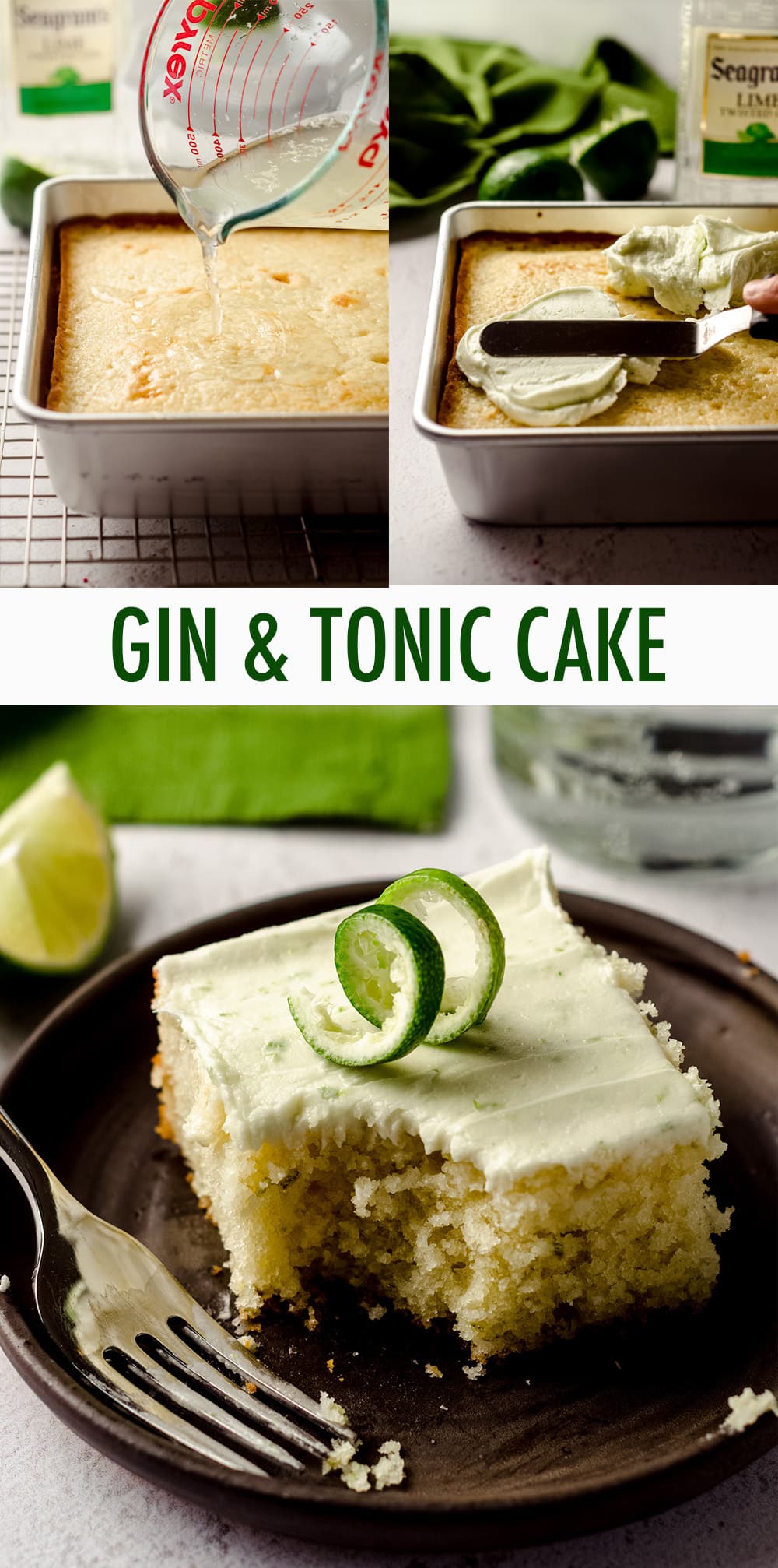 A moist and flavorful lime cake soaked in a gin syrup and slathered with a boozy, lime frosting. via @frshaprilflours
