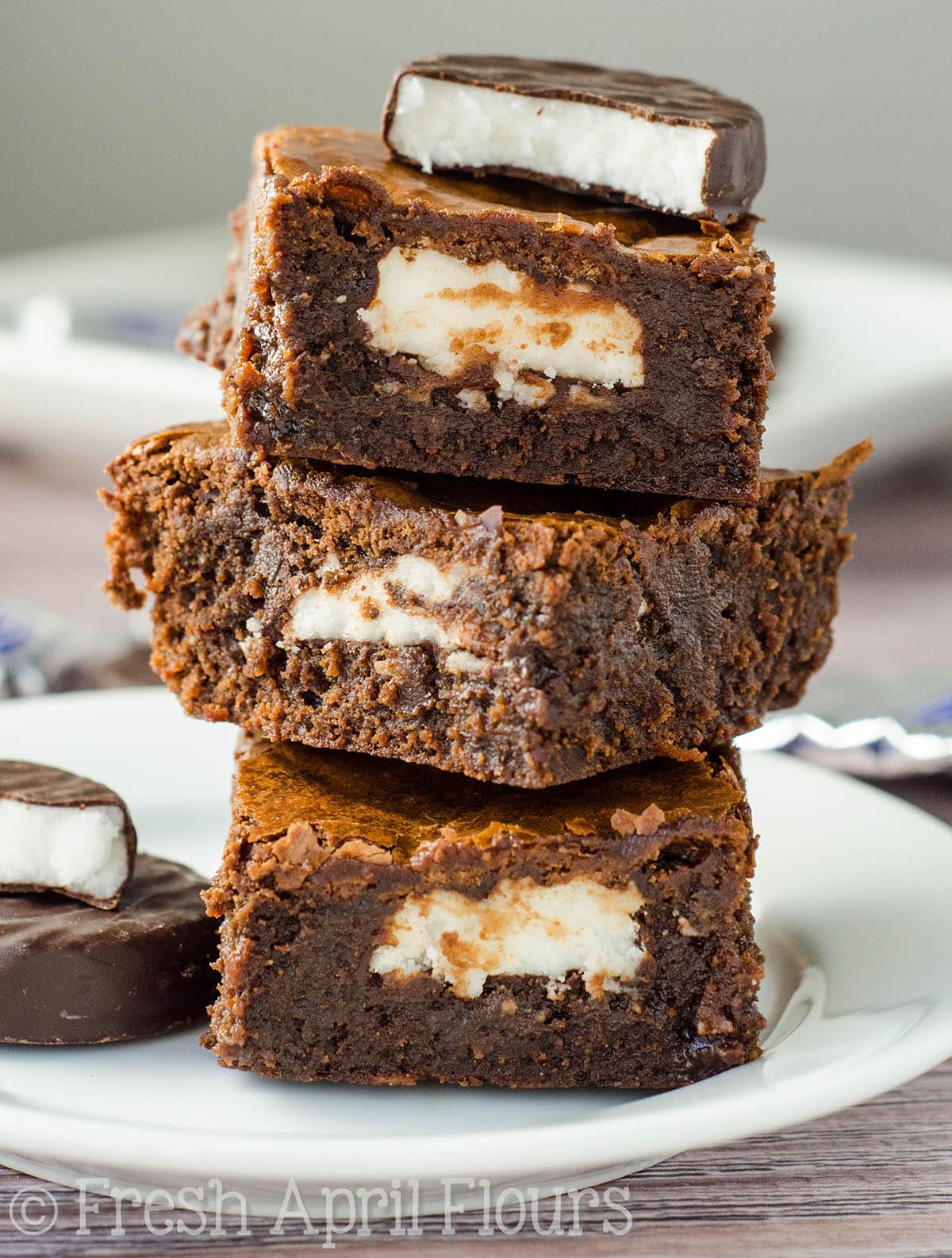 Stack of Peppermint Pattie stuffed brownies!