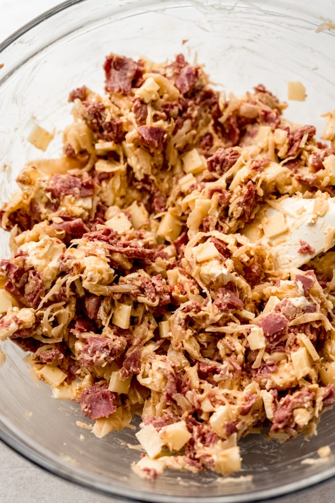 A bowl of the mixture for Reuben dip.