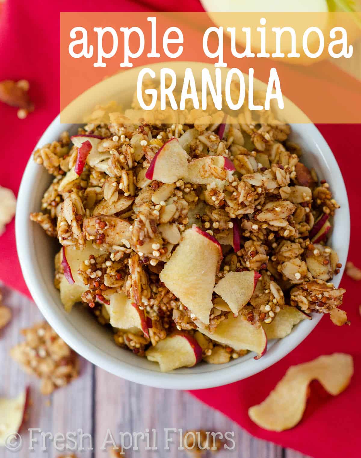 Easy granola spiced with cinnamon, nutmeg, and cloves and bursting with apple flavor. A must-have fall treat! via @frshaprilflours