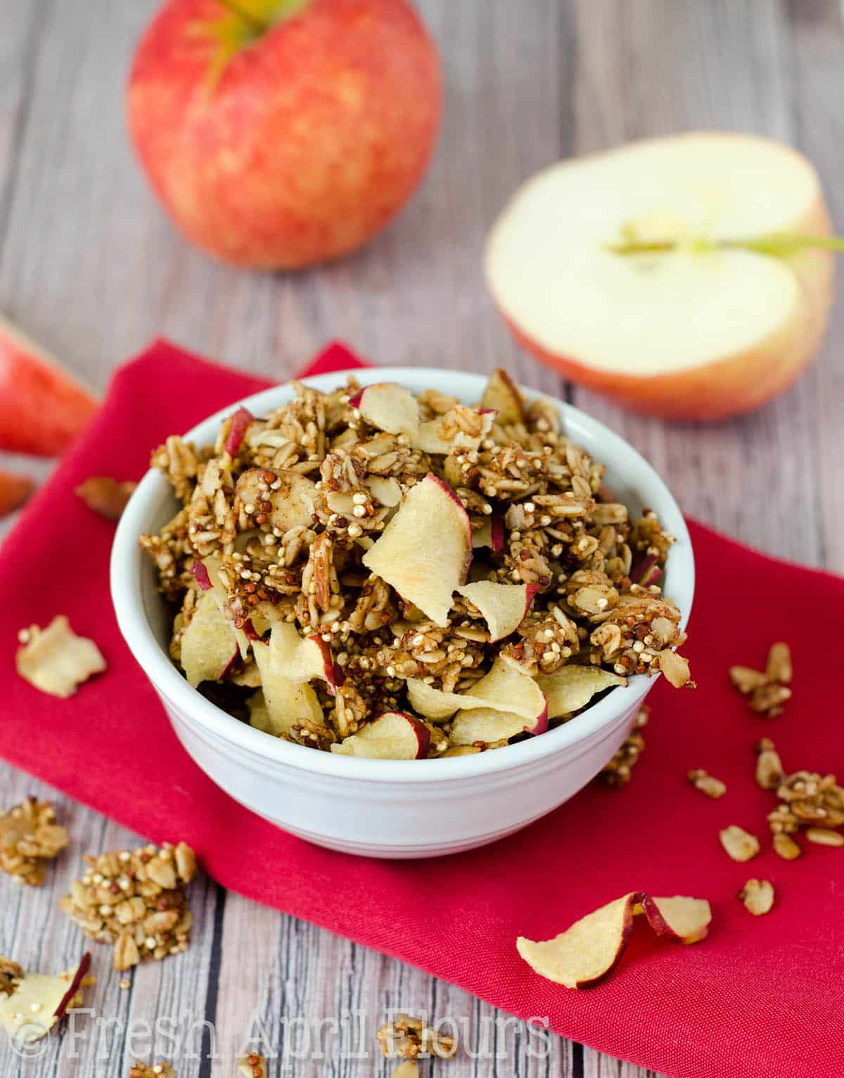 A bowl of apple quinoa granola.