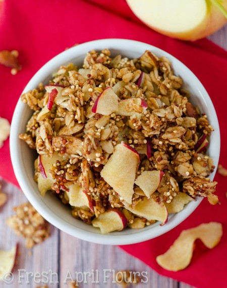 Apple Quinoa Granola: Easy granola spiced with cinnamon, nutmeg, and cloves and bursting with apple flavor. A must-have fall treat!