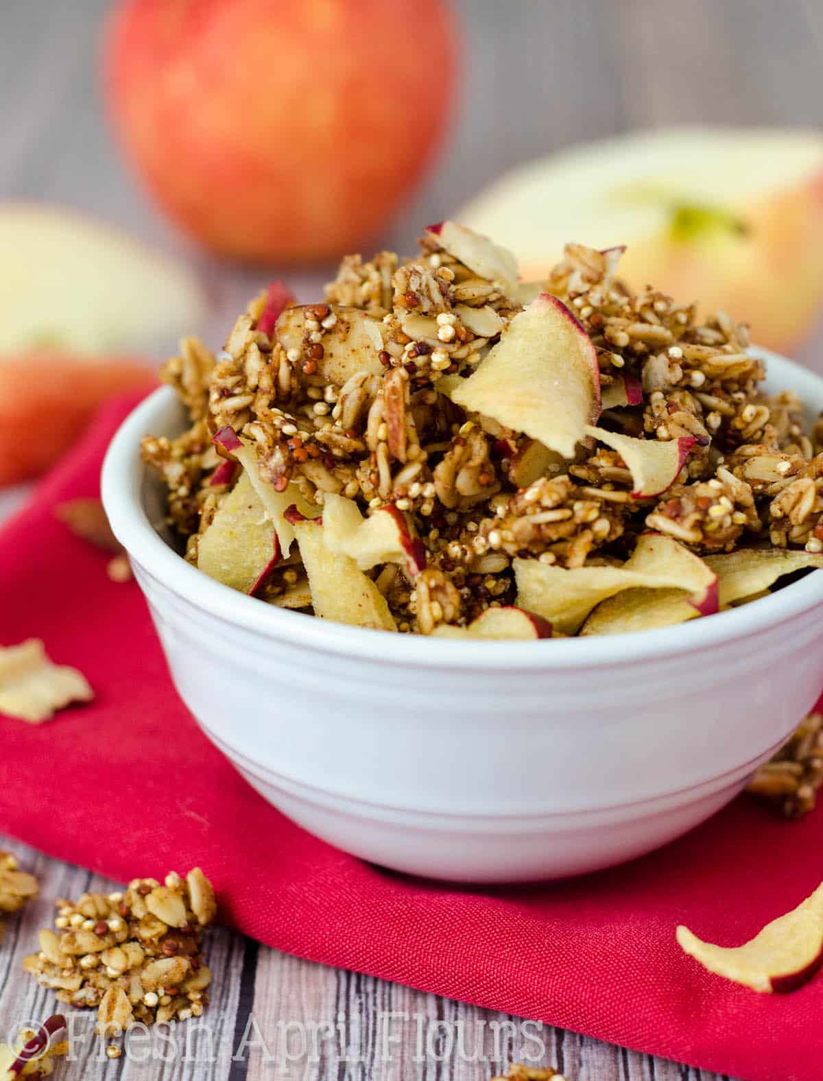 A bowl of apple quinoa granola.