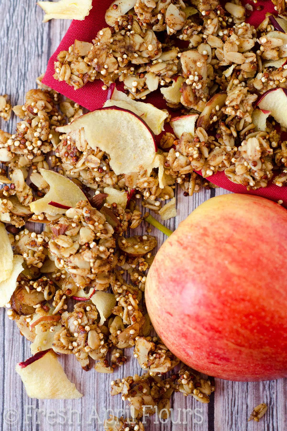 An aerial photo of apple quinoa granola.