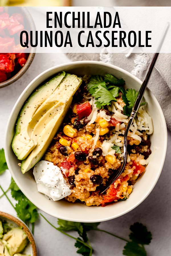 A quick and easy gluten free enchilada casserole full of spices, cheese, and nutrient-rich quinoa. via @frshaprilflours