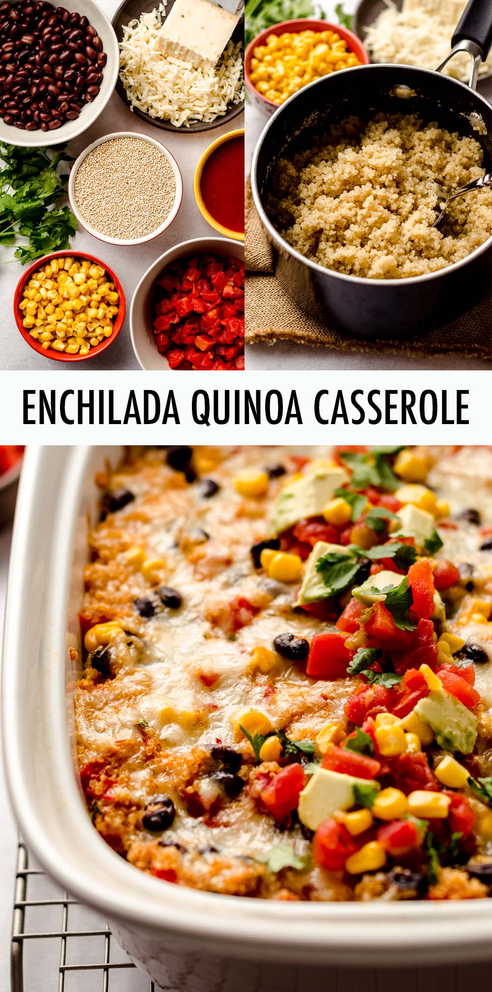 A quick and easy gluten free enchilada casserole full of spices, cheese, and nutrient-rich quinoa. via @frshaprilflours