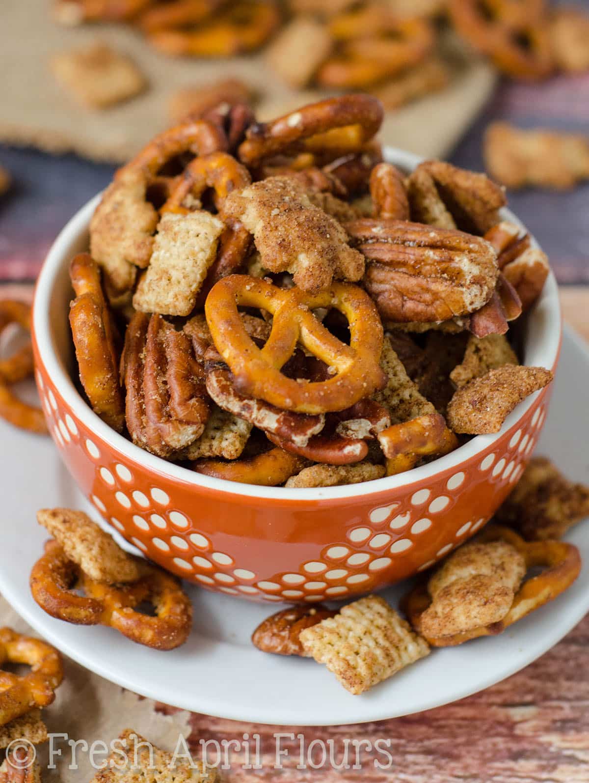 Pumpkin Spice Chex Mix in a bowl.