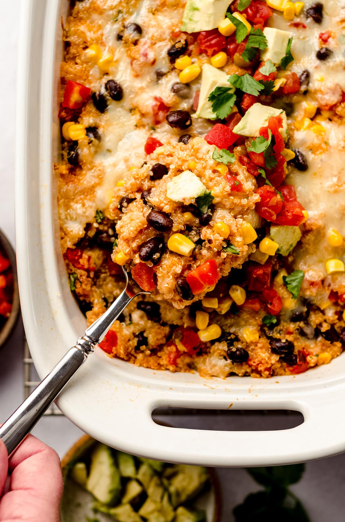 enchilada quinoa casserole in a dish