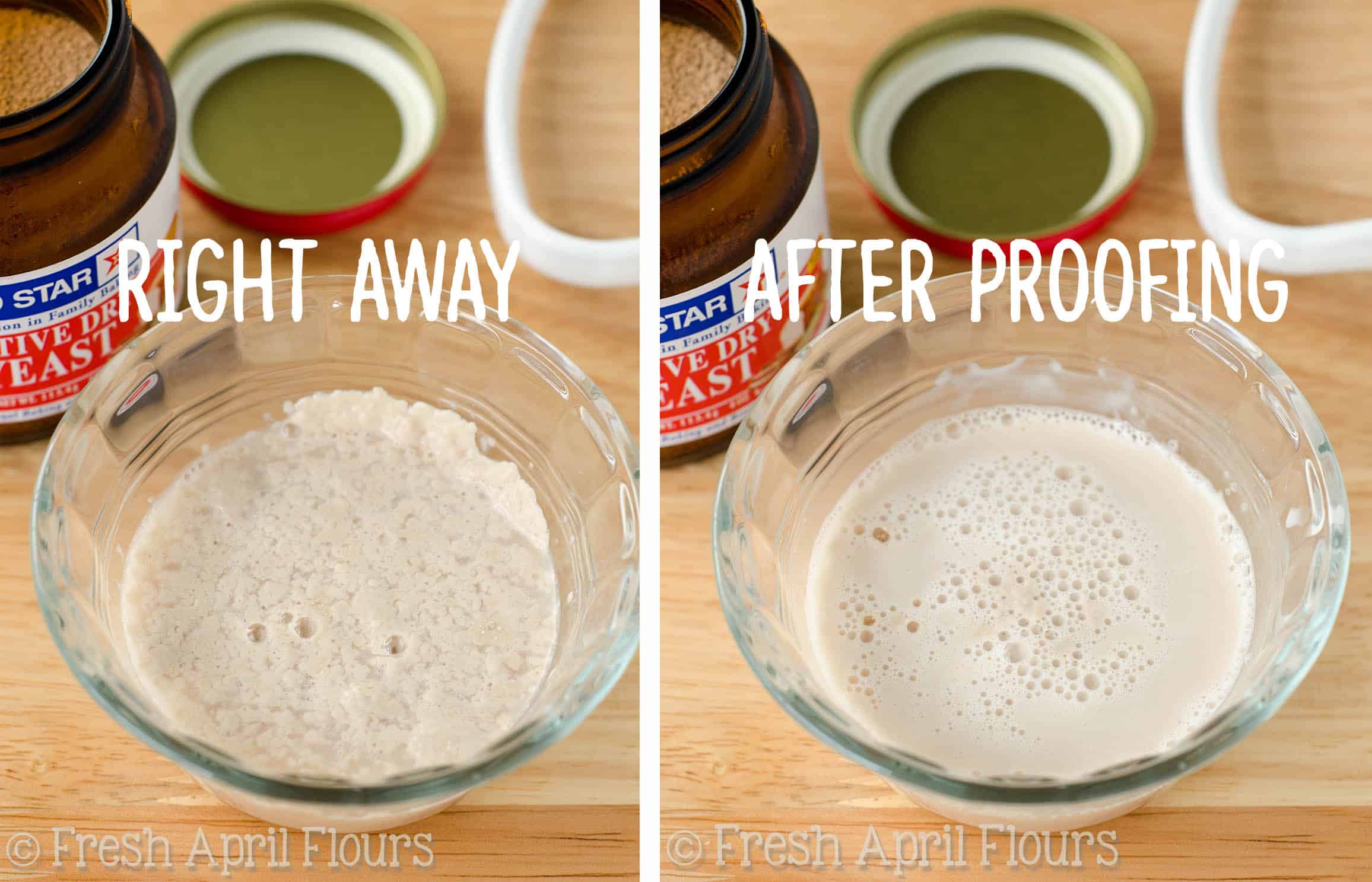 Side by side images of proofing yeast.