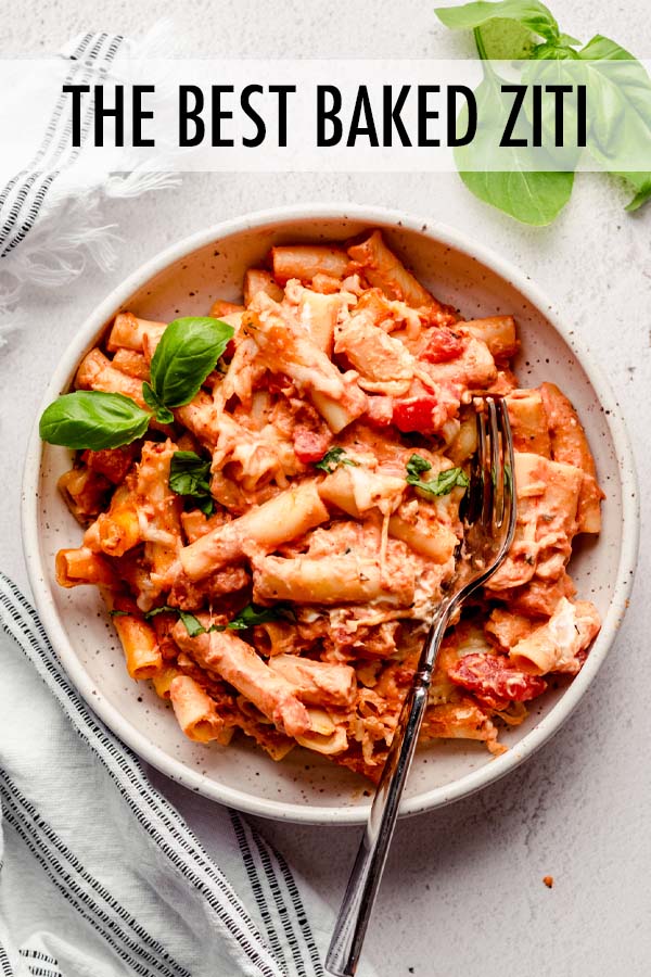 This easy baked ziti recipe is extra creamy thanks to smooth and tangy cream cheese. This baked pasta dish comes together quickly, leftovers stay moist and flavorful for days, and it can even be made ahead of time. Keep this dish vegetarian or see the recipe notes for suggestions on adding a meat component to this easy casserole. via @frshaprilflours