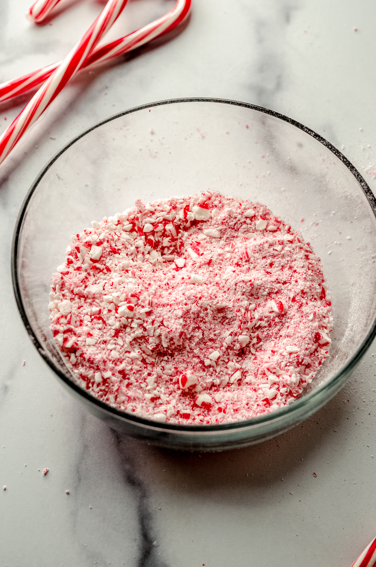 A bowl of crushed candy canes.