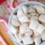 Candy Cane Puppy Chow: A crunchy peppermint version of classic puppy chow-- just in time for the holidays!