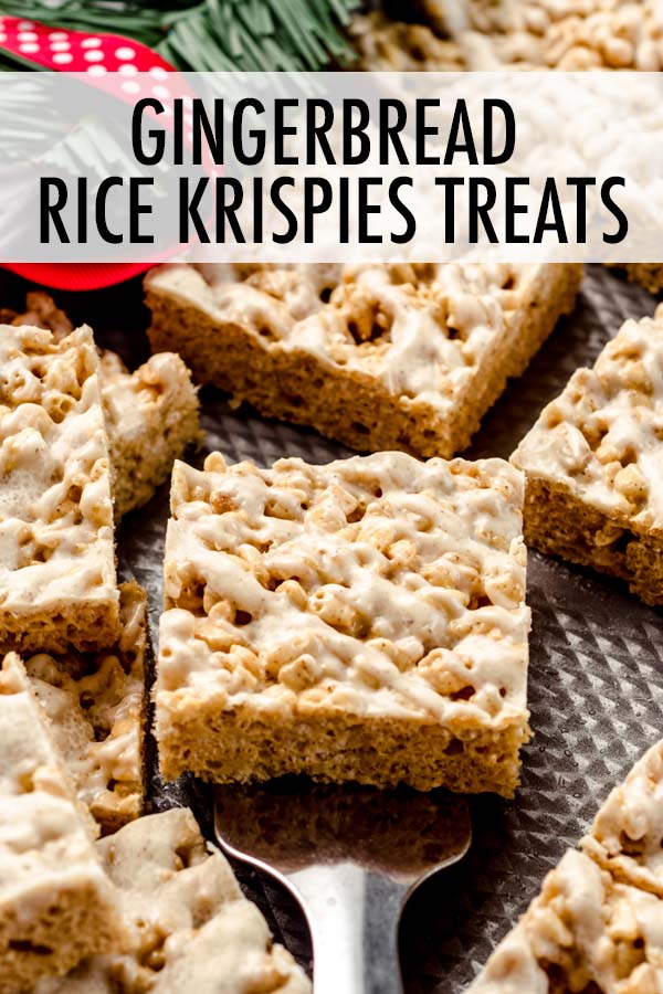 Rice Krispies Treats get a holiday upgrade-- spiced with molasses, cinnamon, and ginger and topped with a spiced white chocolate drizzle. via @frshaprilflours