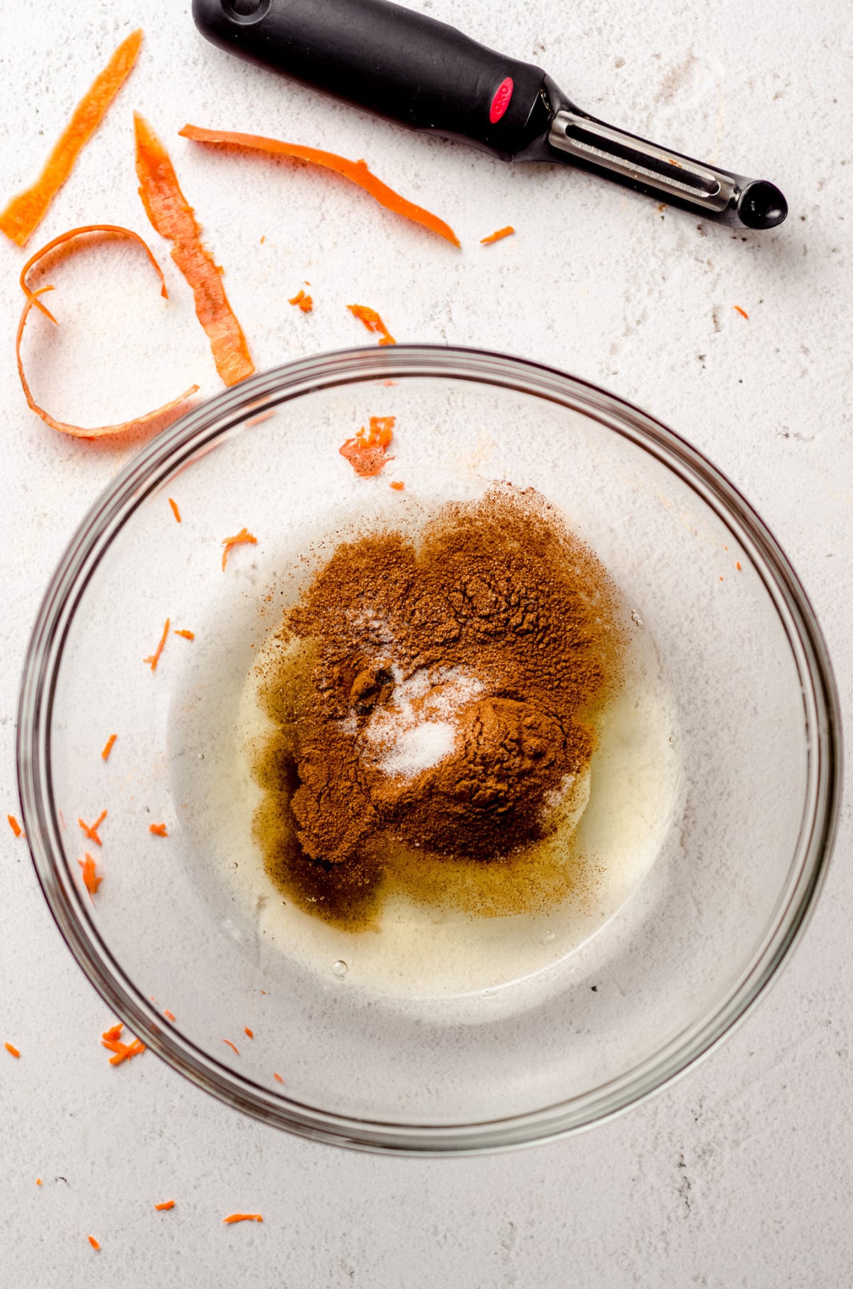 carrot cake macaroon ingredients in a glass bowl