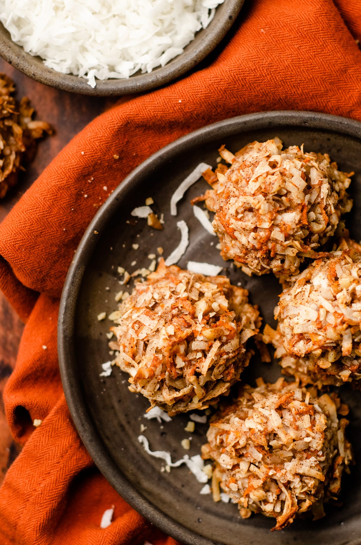 carrot cake coconut macaroons on a plate