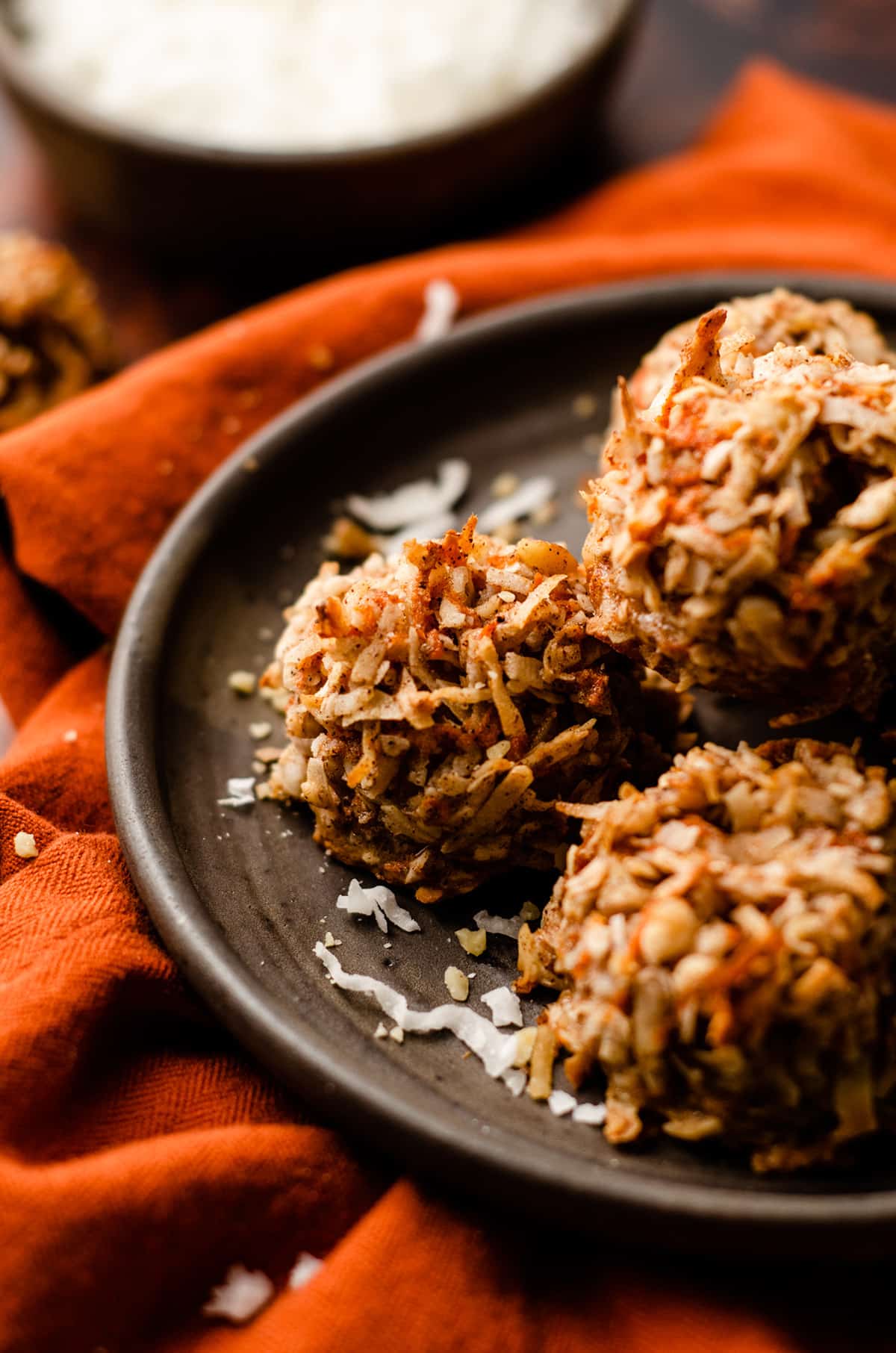 carrot cake coconut macaroons on a plate