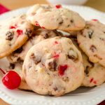 Cherry Almond Date Cookies: Soft-centered cookies filled with crunchy slivered almonds, sweet maraschino cherries, and chewy, flavorful dates. Perfect for your cookie jar any time of the year!
