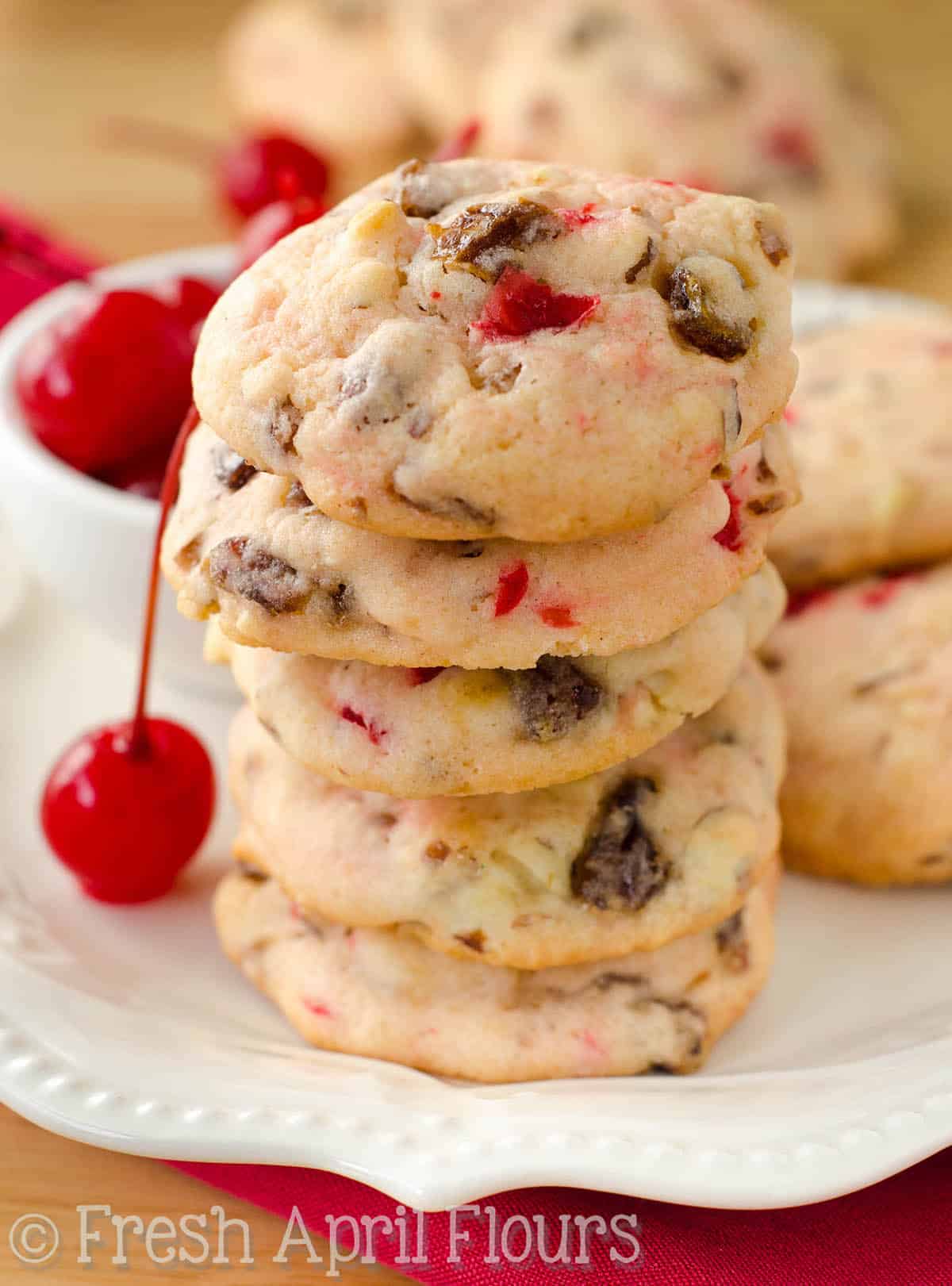 A stack of cherry almond date cookies.