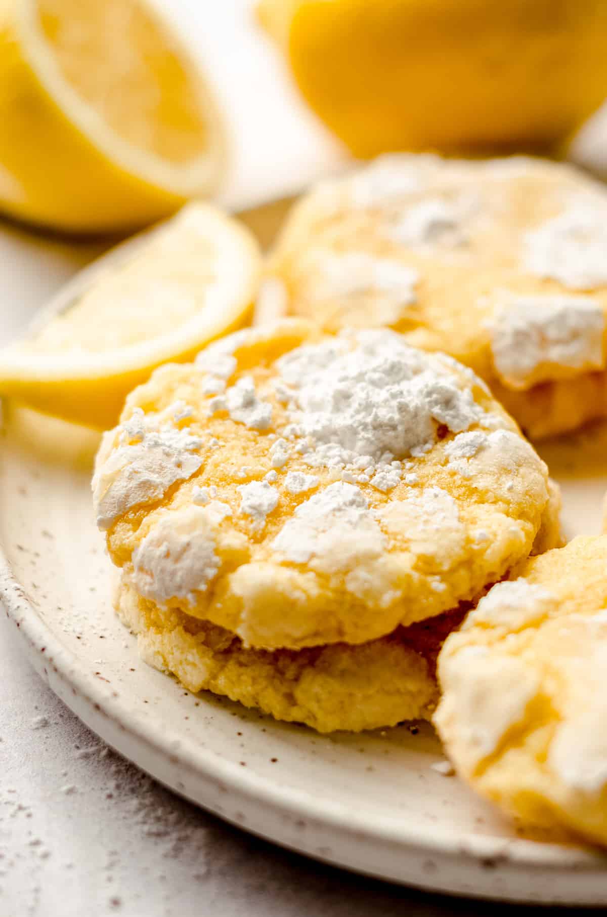 lemon crinkle cookies on a plate