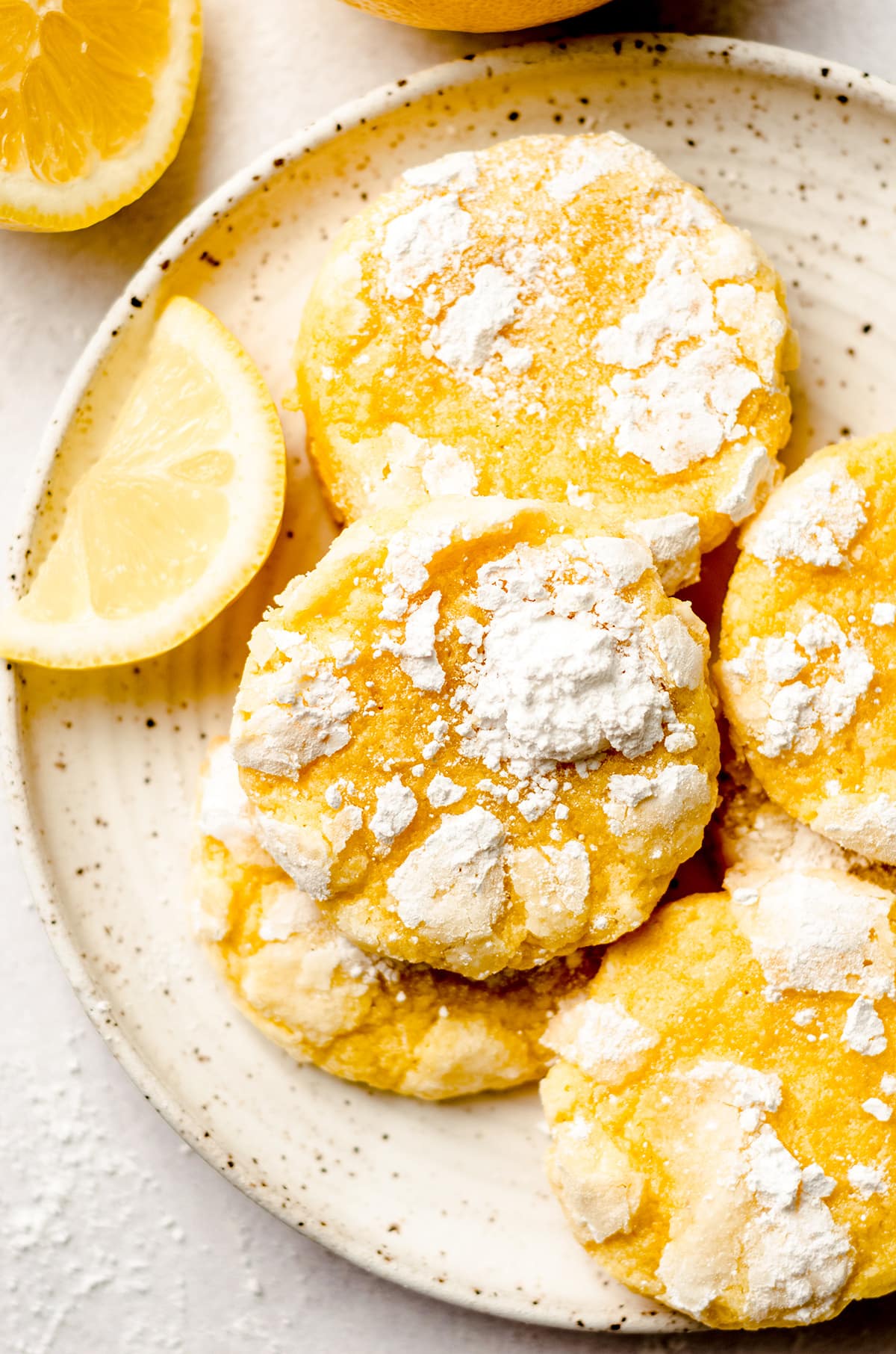 lemon crinkle cookies on a plate