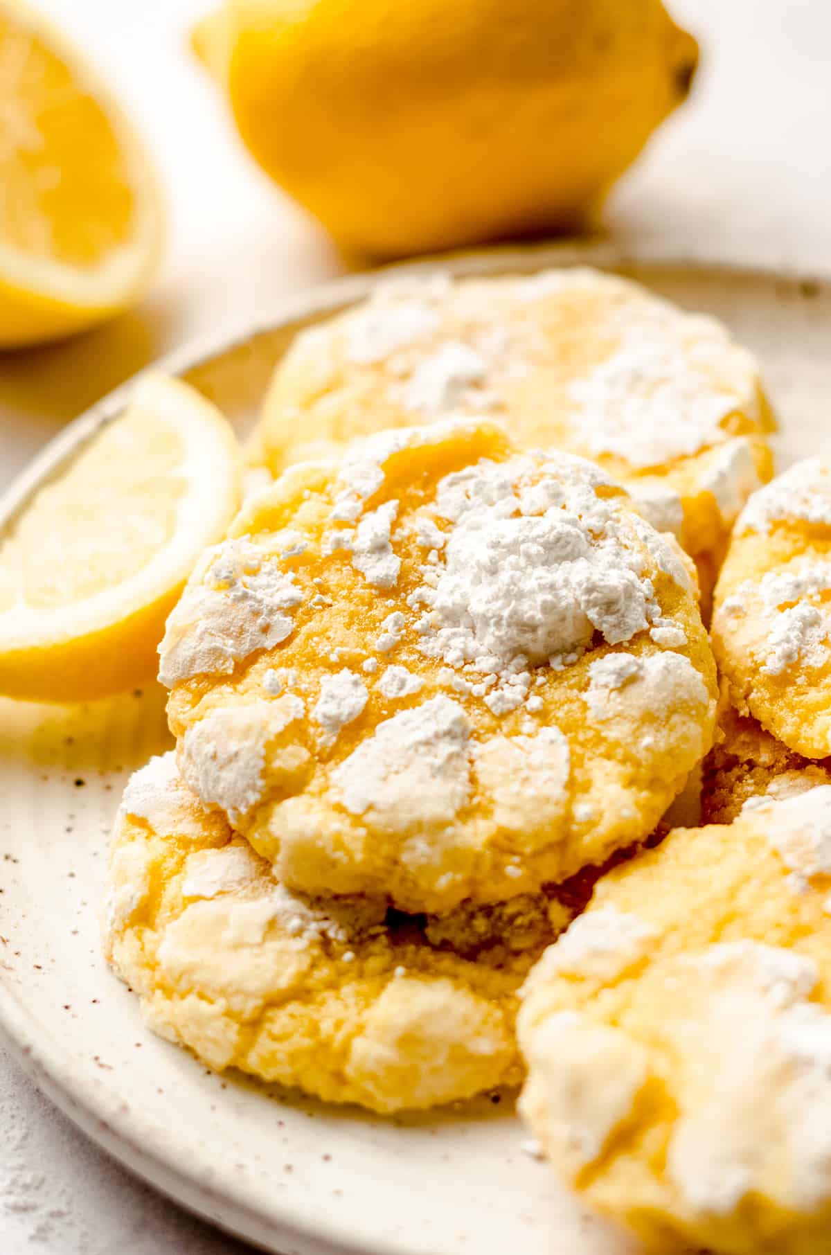 lemon crinkle cookies on a plate