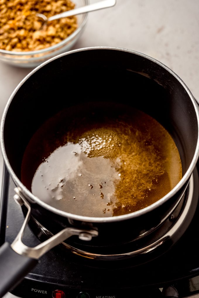 A saucepan of honey.