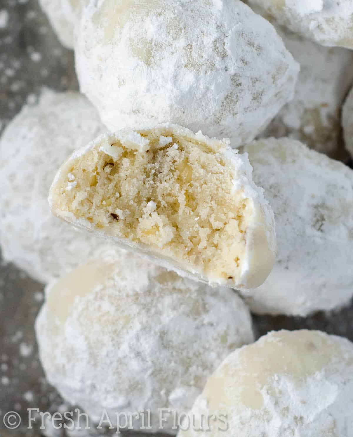 russian tea cake with a bite taken out of it