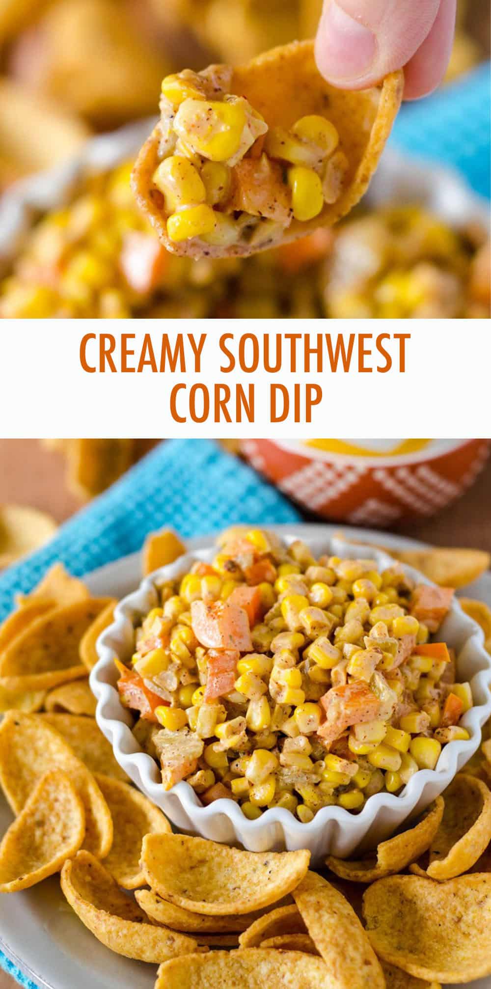 Creamy corn dip, loaded with crisp chiles and bell peppers and spiced with homemade taco seasoning. Great with corn or tortilla chips! via @frshaprilflours