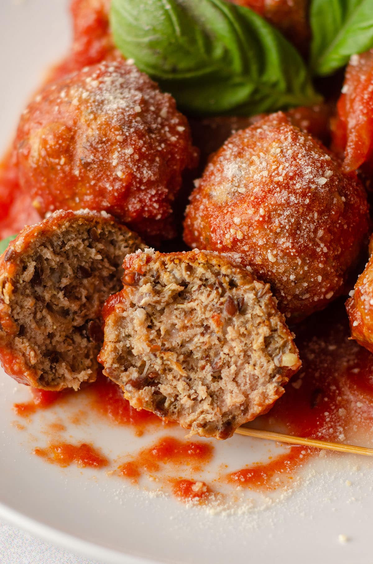 gluten free meatball cut in half to see the inside