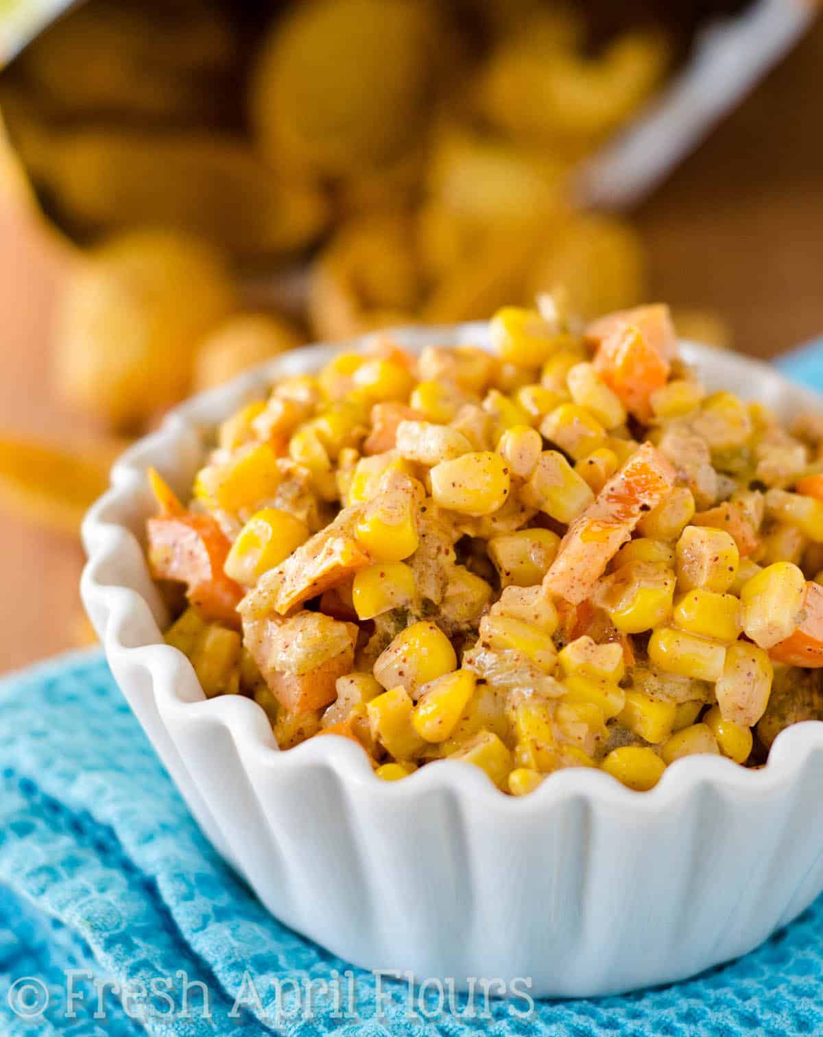 A bowl of southwest corn dip.