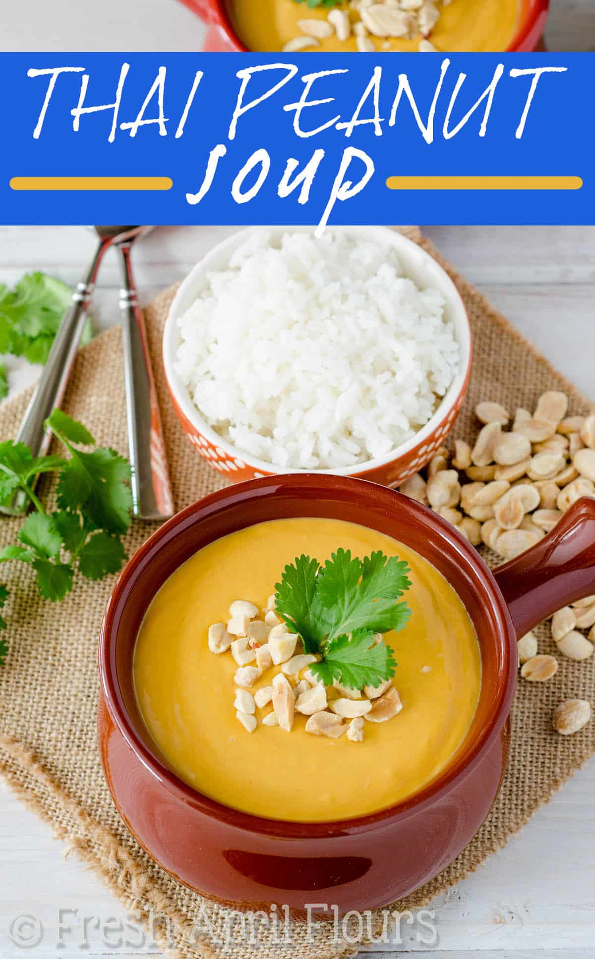 Thai Peanut Soup: Nutty and flavorful soup, filled with lots of veggies, a little bit of heat, and all of the flavors you love about Thai food. Serve over rice, add some meat, or add noodles to make this suit your meal needs and tastebuds. via @frshaprilflours