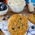 Blueberry Oatmeal Protein Cookies: A simple oatmeal cookie bursting with bright blueberries, sweetened without refined sugar, and packed with an extra boost of protein.
