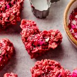 Heart-shaped red velvet Rice Krispie treats.