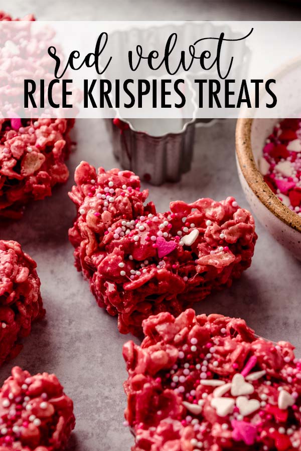 These red velvet Rice Krispie treats are a festive version of the original, made with red velvet box cake mix, marshmallows, and topped with fun Valentine's Day sprinkles.​ via @frshaprilflours