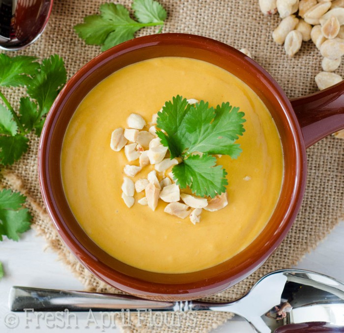 Thai Peanut Soup: Nutty and flavorful soup, filled with lots of veggies, a little bit of heat, and all of the flavors you love about Thai food. Serve over rice, add some meat, or add noodles to make this suit your meal needs and tastebuds.