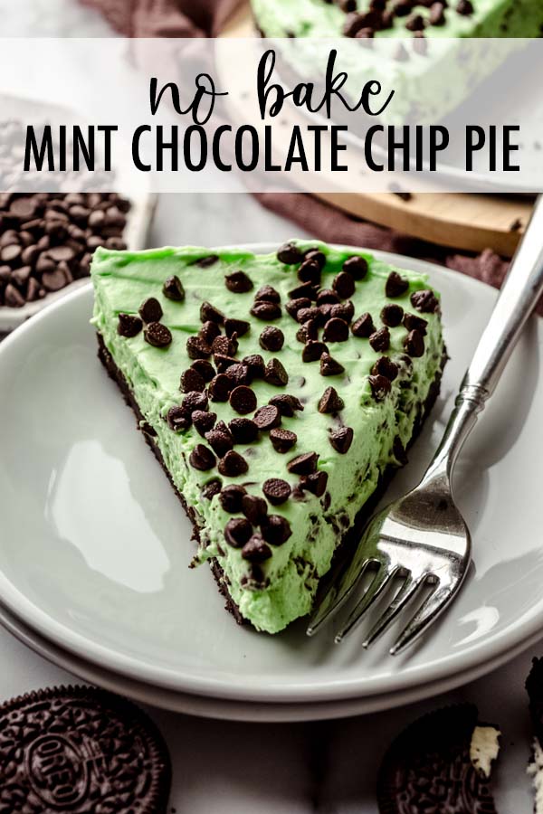 This no bake pie starts with a homemade Oreo crust that's filled with creamy, minty cheesecake filling and mini chocolate chips. This no bake mint chocolate chip pie needs to set in the refrigerator, so it makes the perfect make-ahead dessert. via @frshaprilflours