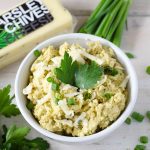 Cheesy Parsley & Chive Hummus: Easy homemade hummus seasoned with fresh herbs and kicked up a notch with parsley and chive cheese.