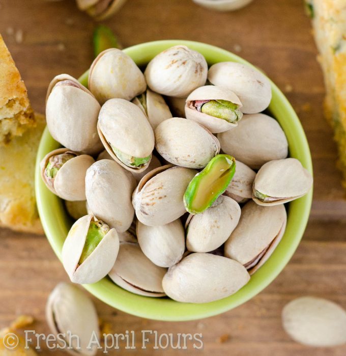 Pistachio White Chocolate Chip Biscotti: Crunchy biscotti dotted with salty pistachios and sweet, creamy white chocolate chips.