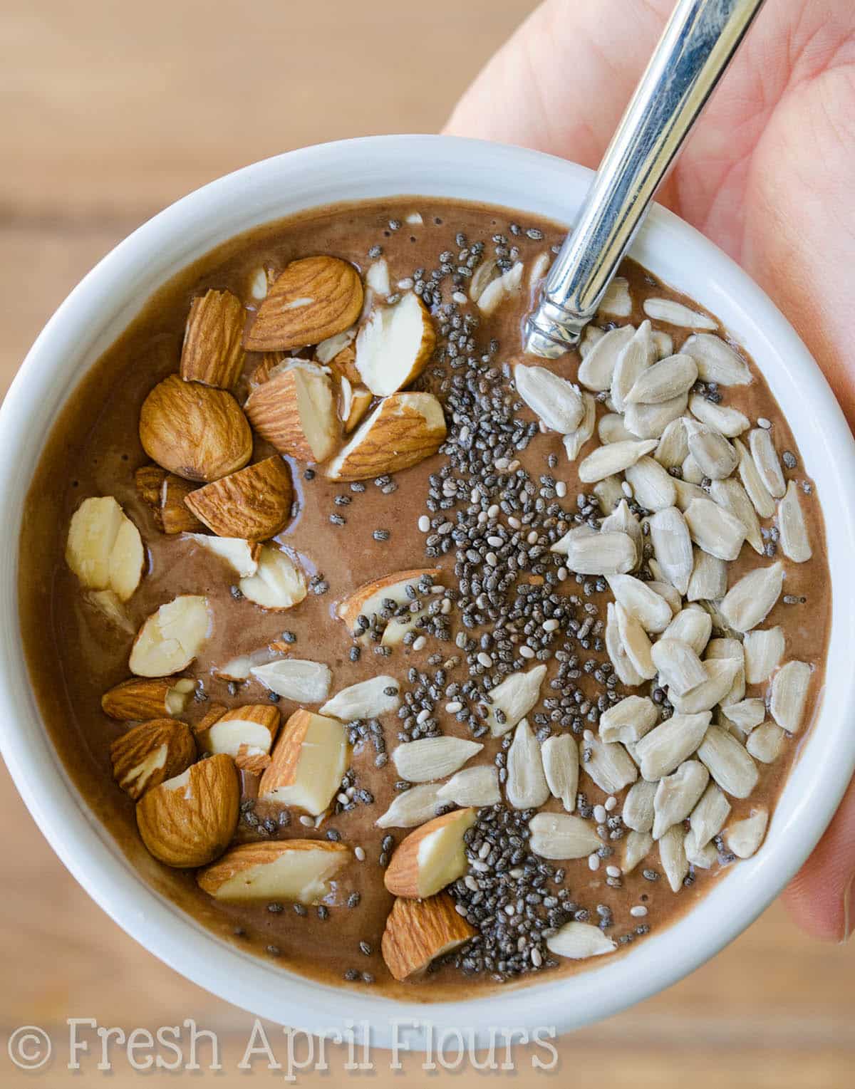 Chocolate Peanut Butter Smoothie Bowl: Thick and creamy smoothie bowl that makes you feel like you're eating a bowl of chocolate ice cream! Add any of your favorite toppings.