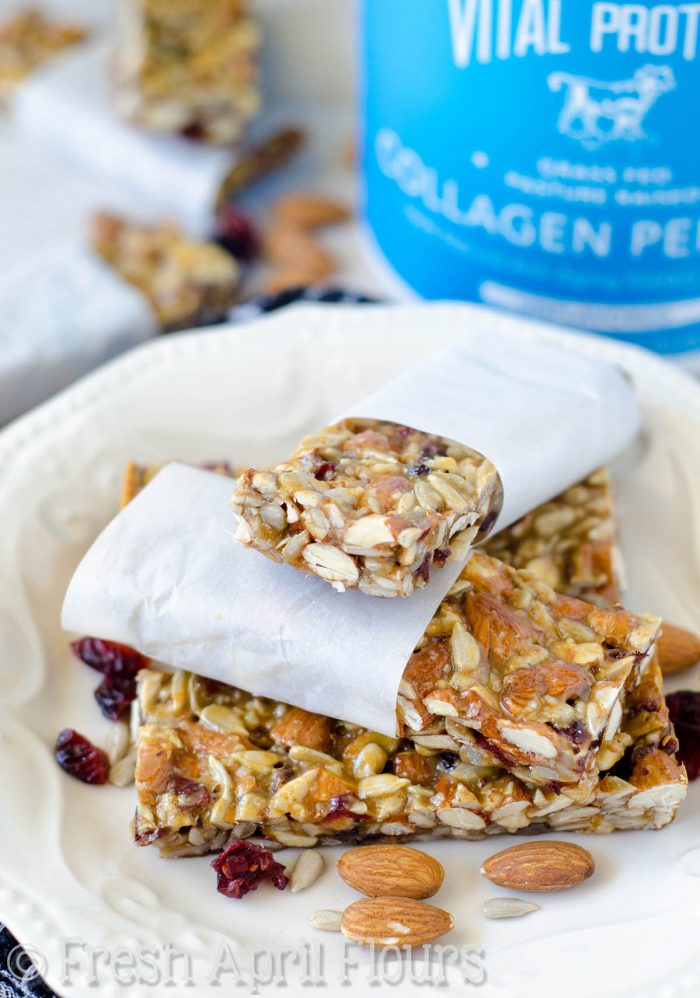 Cranberry Almond Vanilla Protein Bars: Grain free, gluten free, and wholesome protein bars filled with wholesome ingredients and a hefty dose of natural protein. Perfect for on-the-go snacking!