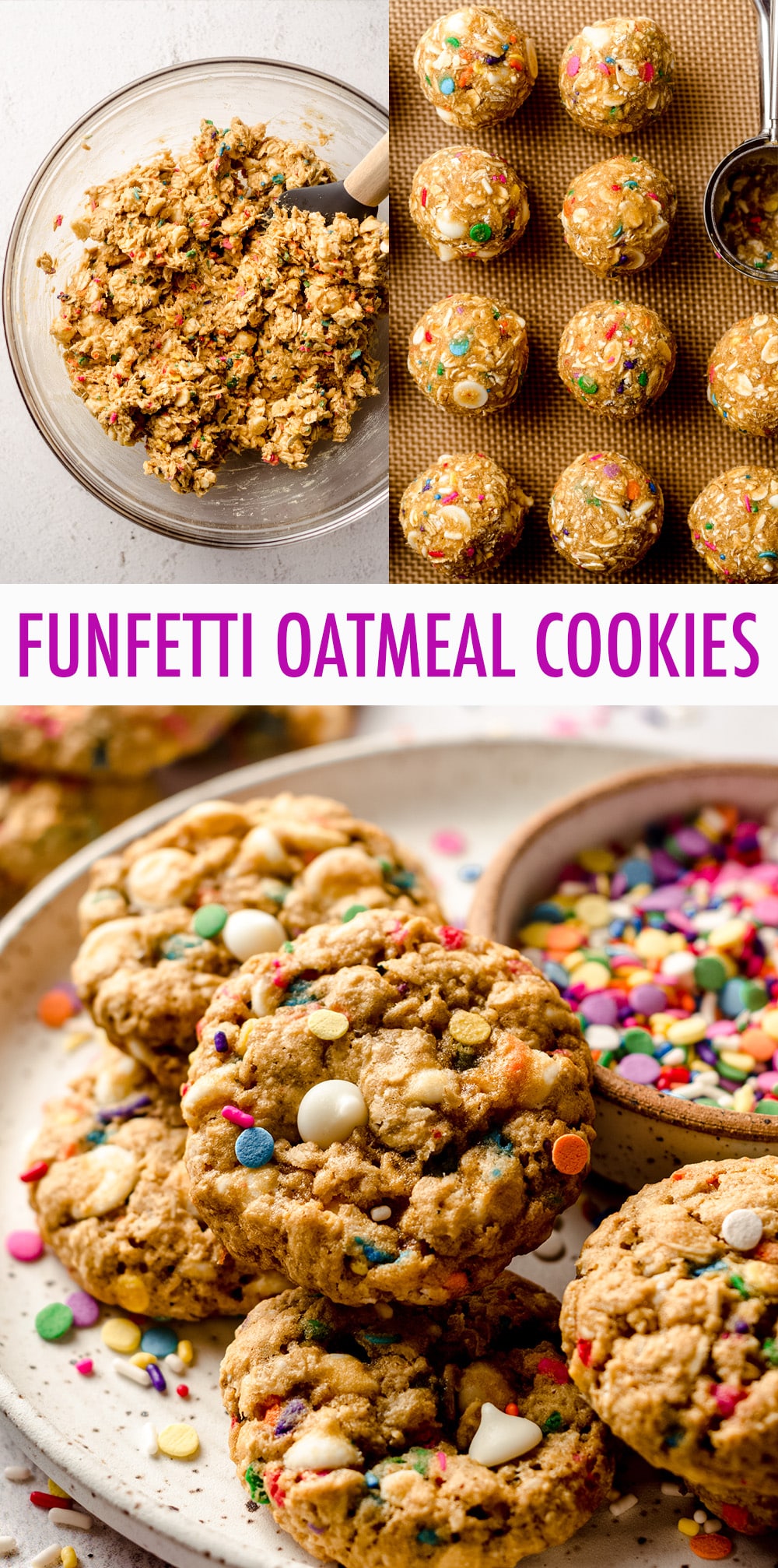 Soft and chewy oatmeal cookies filled with white chocolate chips and plenty of sprinkles for celebrating any occasion! via @frshaprilflours