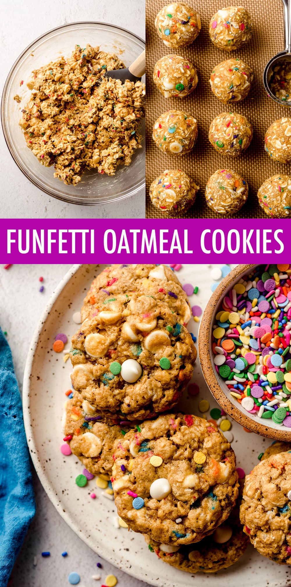 Soft and chewy oatmeal cookies filled with white chocolate chips and plenty of sprinkles for celebrating any occasion! via @frshaprilflours