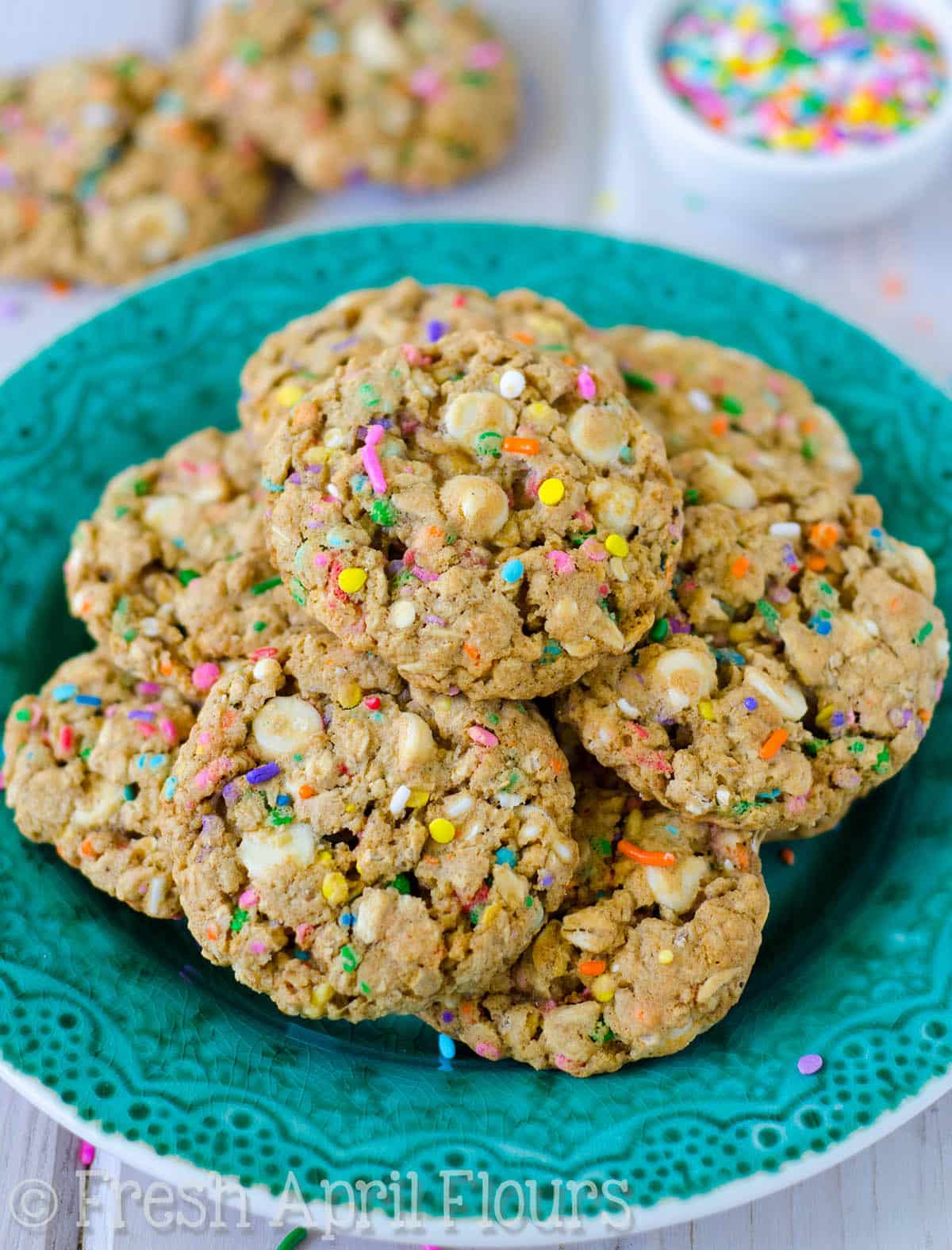 Funfetti White Chocolate Chip Oatmeal Cookies